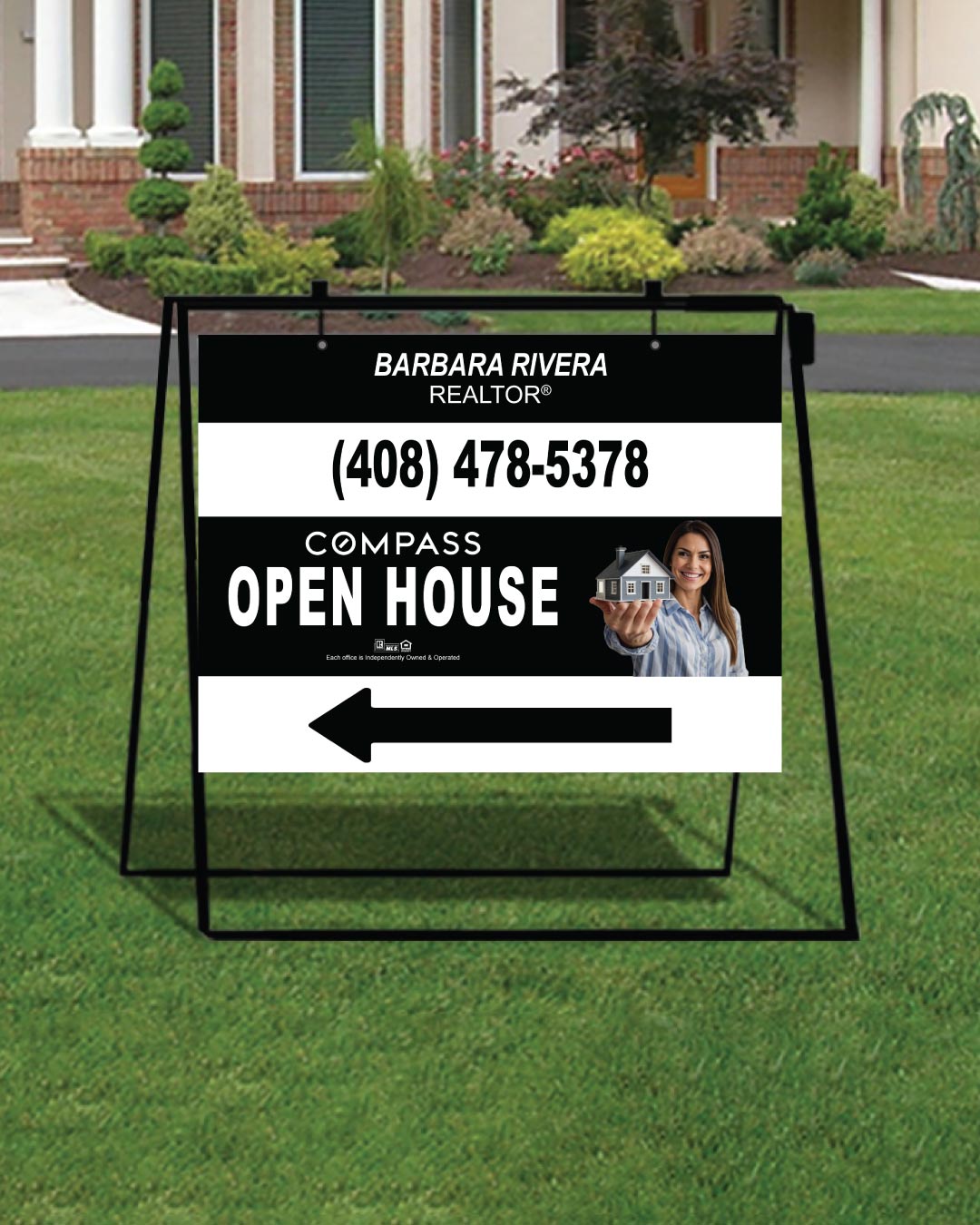 Compass Black and White with Photo Metal Sidewalk A-Frame