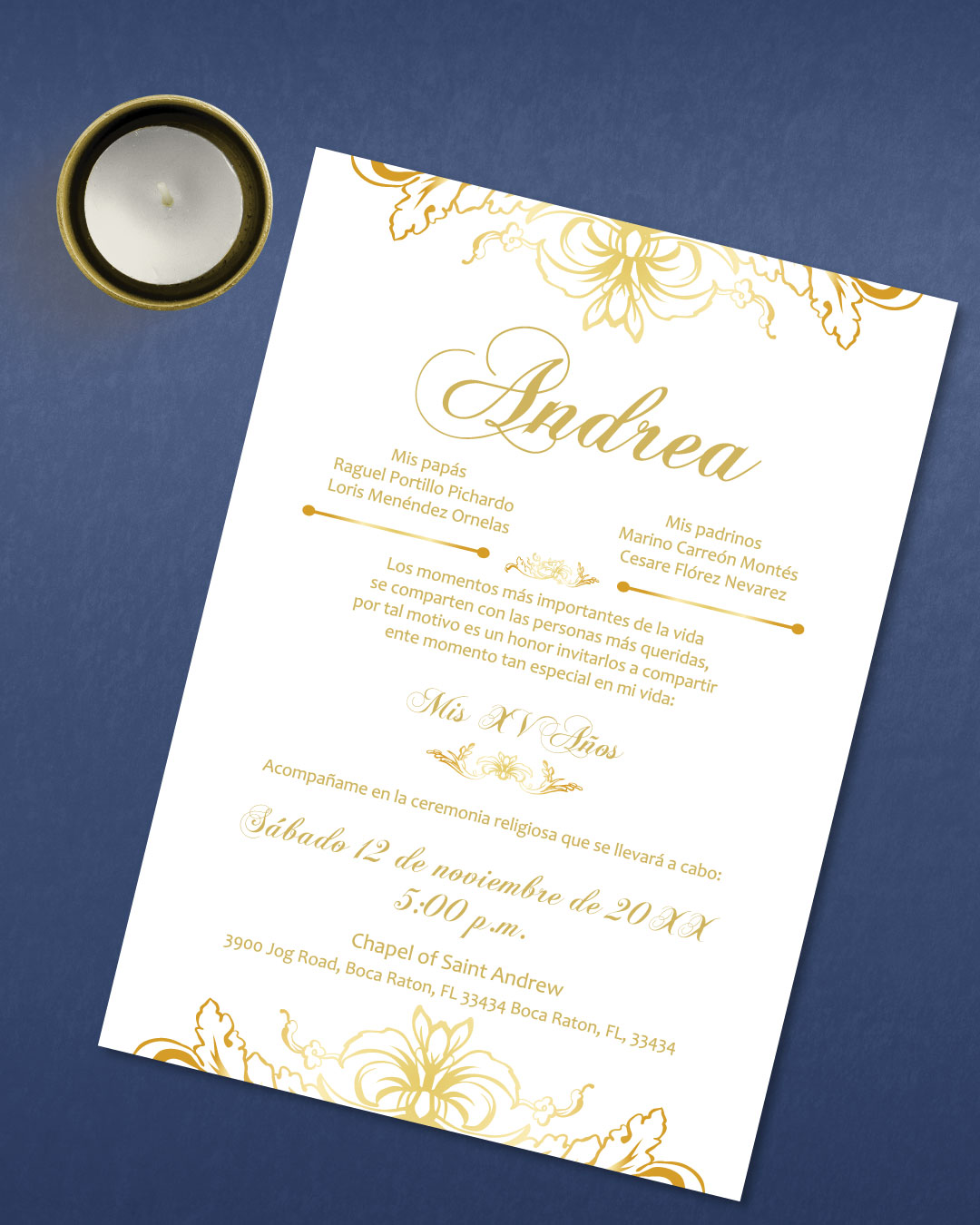 Elegant Gold Quinceanera Invitation