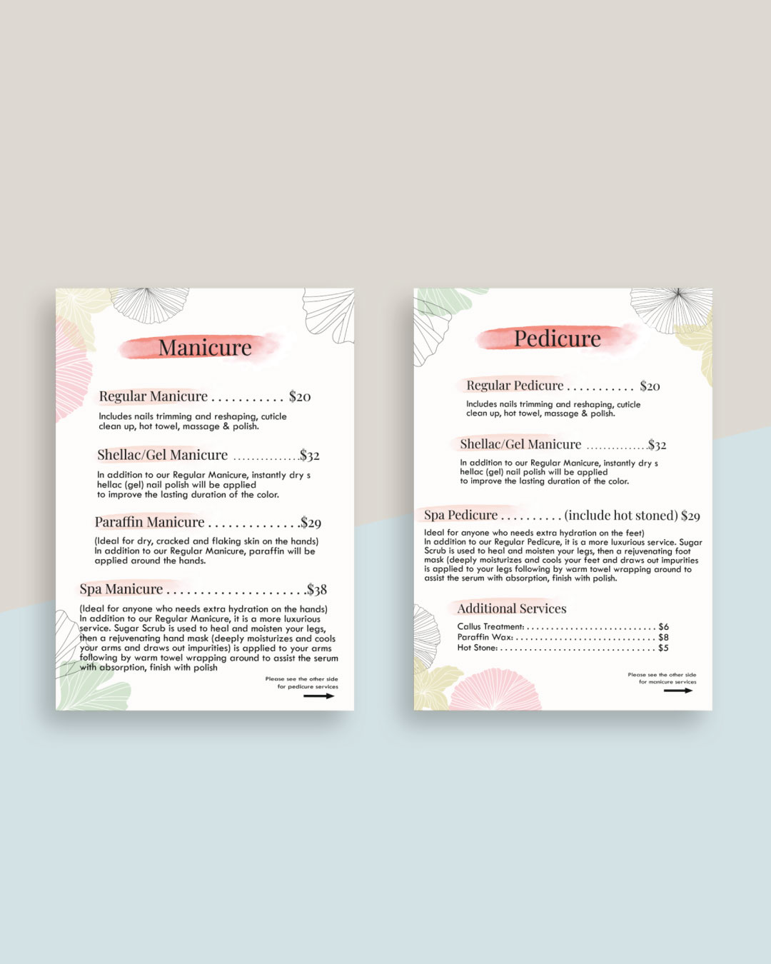 Cute Flowers Menu AP Printing - Cute Flowers Menu - Custom Printing Services