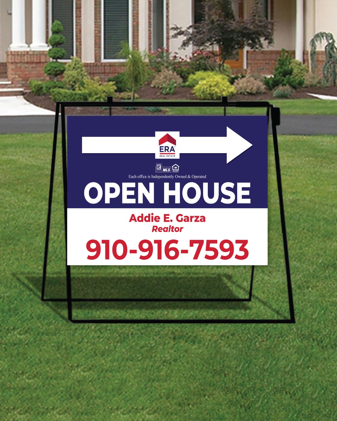 ERA Elegant White Arrow on Blue Metal Sidewalk A-Frame AP Printing - ERA Elegant White Arrow on Blue Metal Sidewalk A-Frame - Custom Printing Services
