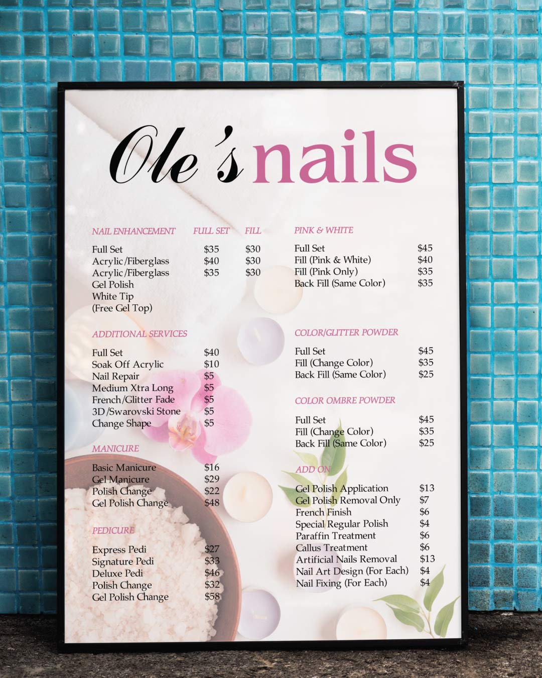 Spa Nail Price List AP Printing - Spa Nail Price List - Custom Printing Services
