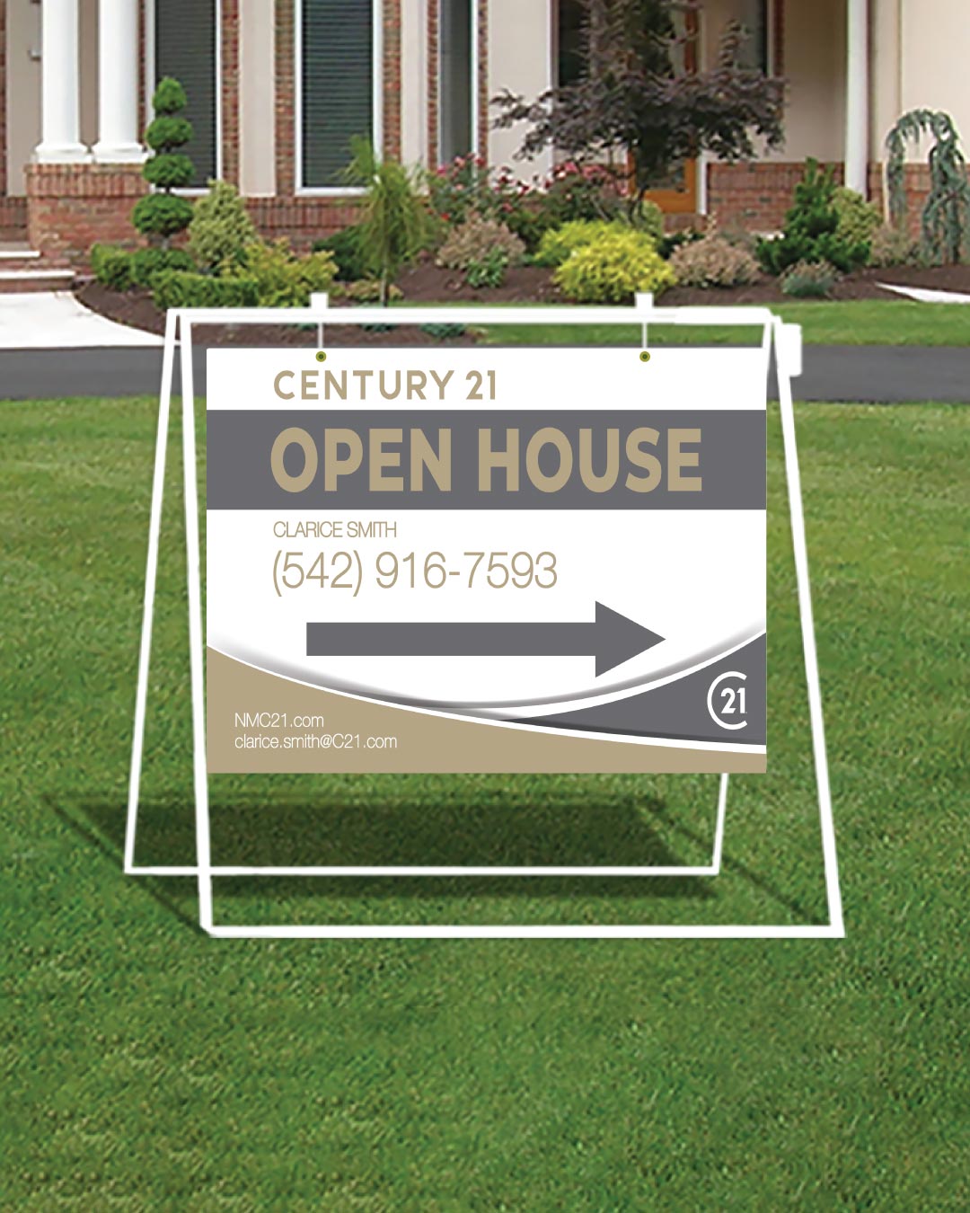 AP Printing - Century 21 Gray and Beige Design Metal Sidewalk A-Frame - Custom Printing Services