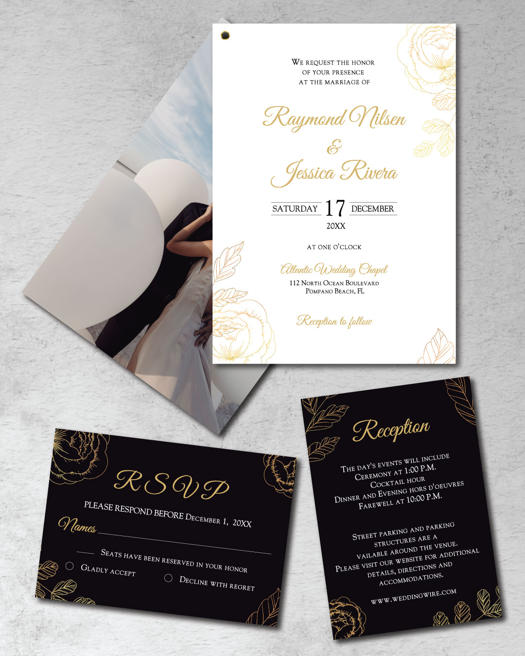 Golden Floral Design Foil Wedding Invitation