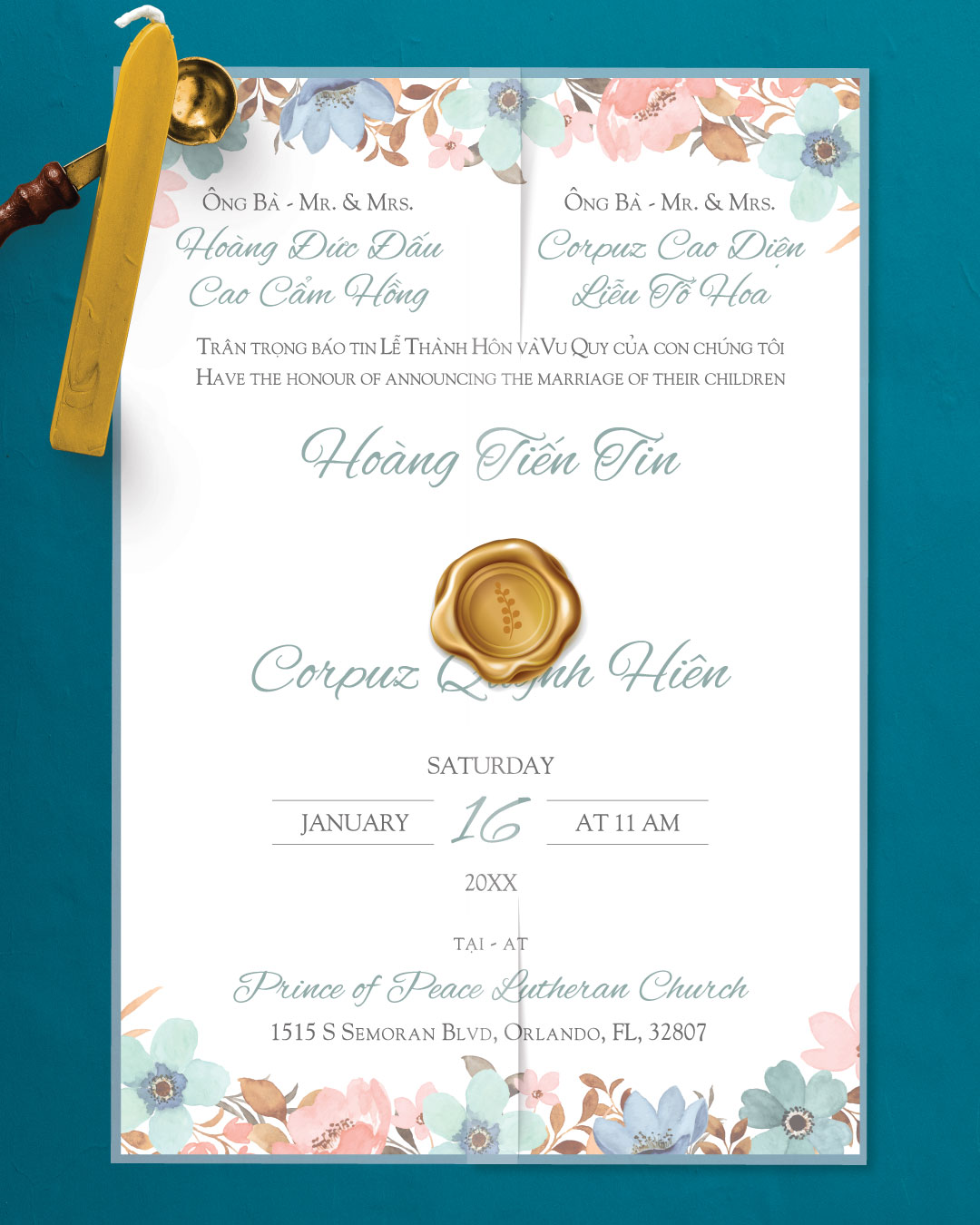 Colorful Floral Watercolor Vellum Wrapped Wedding Invitation