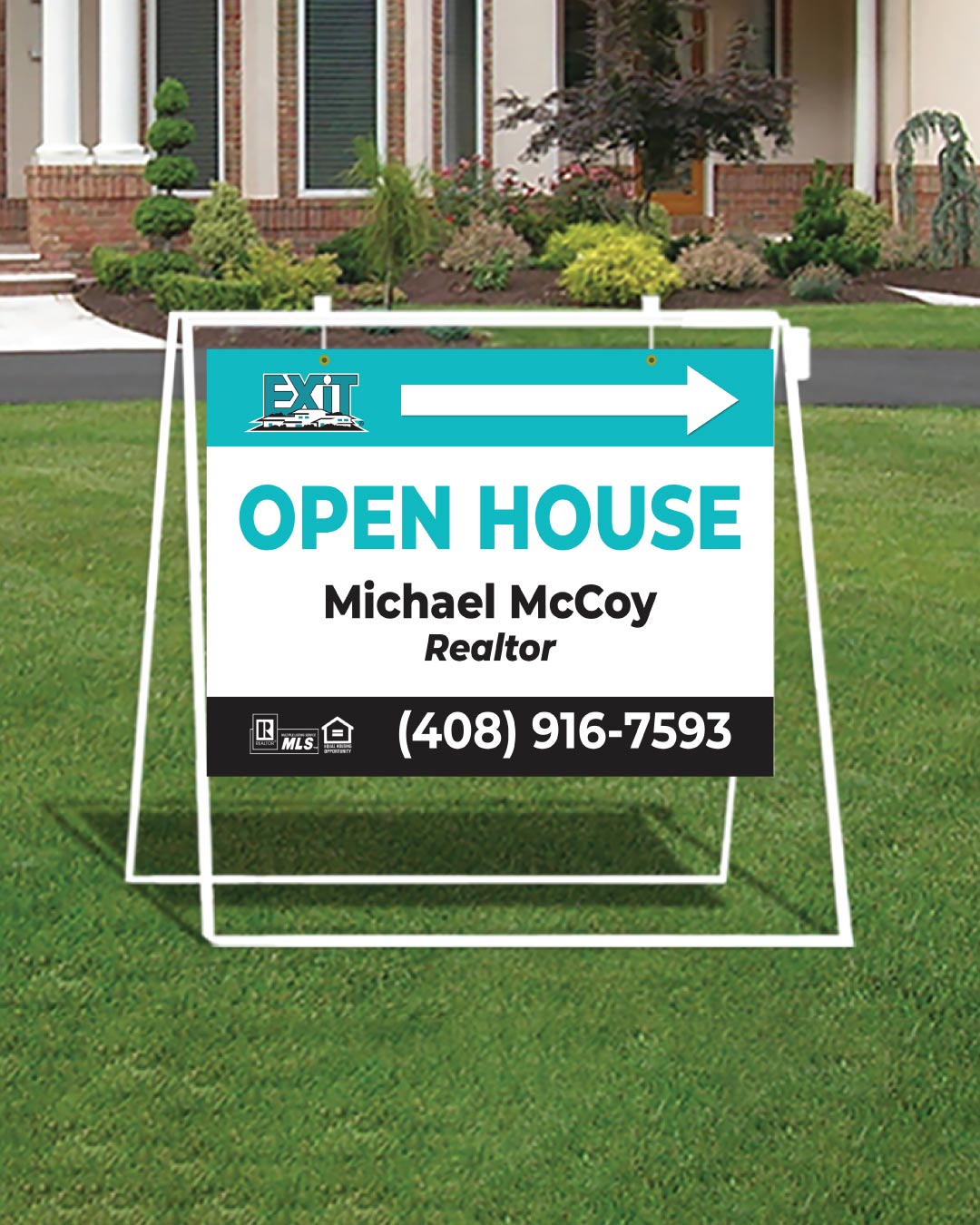 Exit Realty Refined Aqua Marine Metal Sidewalk A-Frame