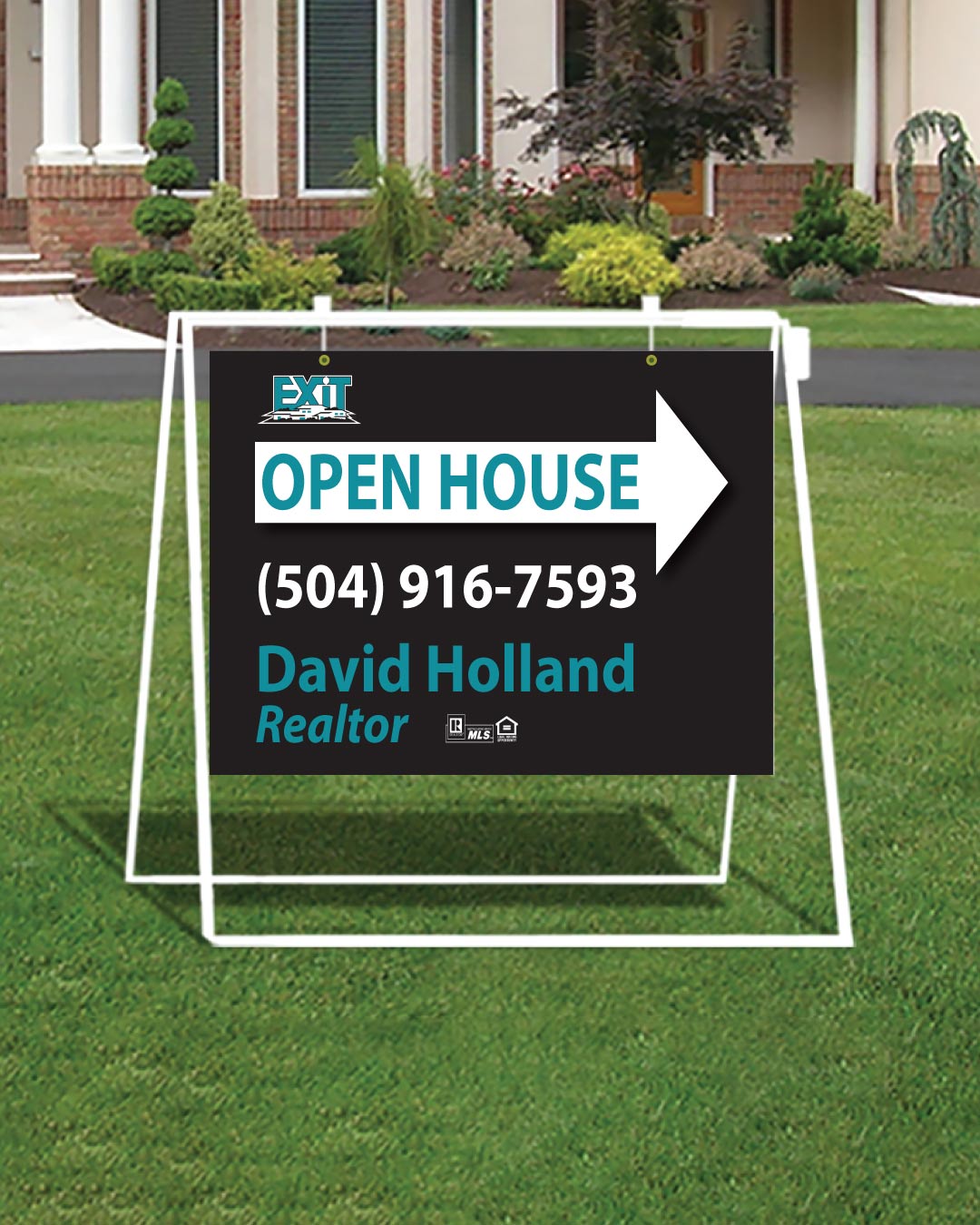 Exit Realty Refined Minimalist Turquoise Metal Sidewalk A-Frame