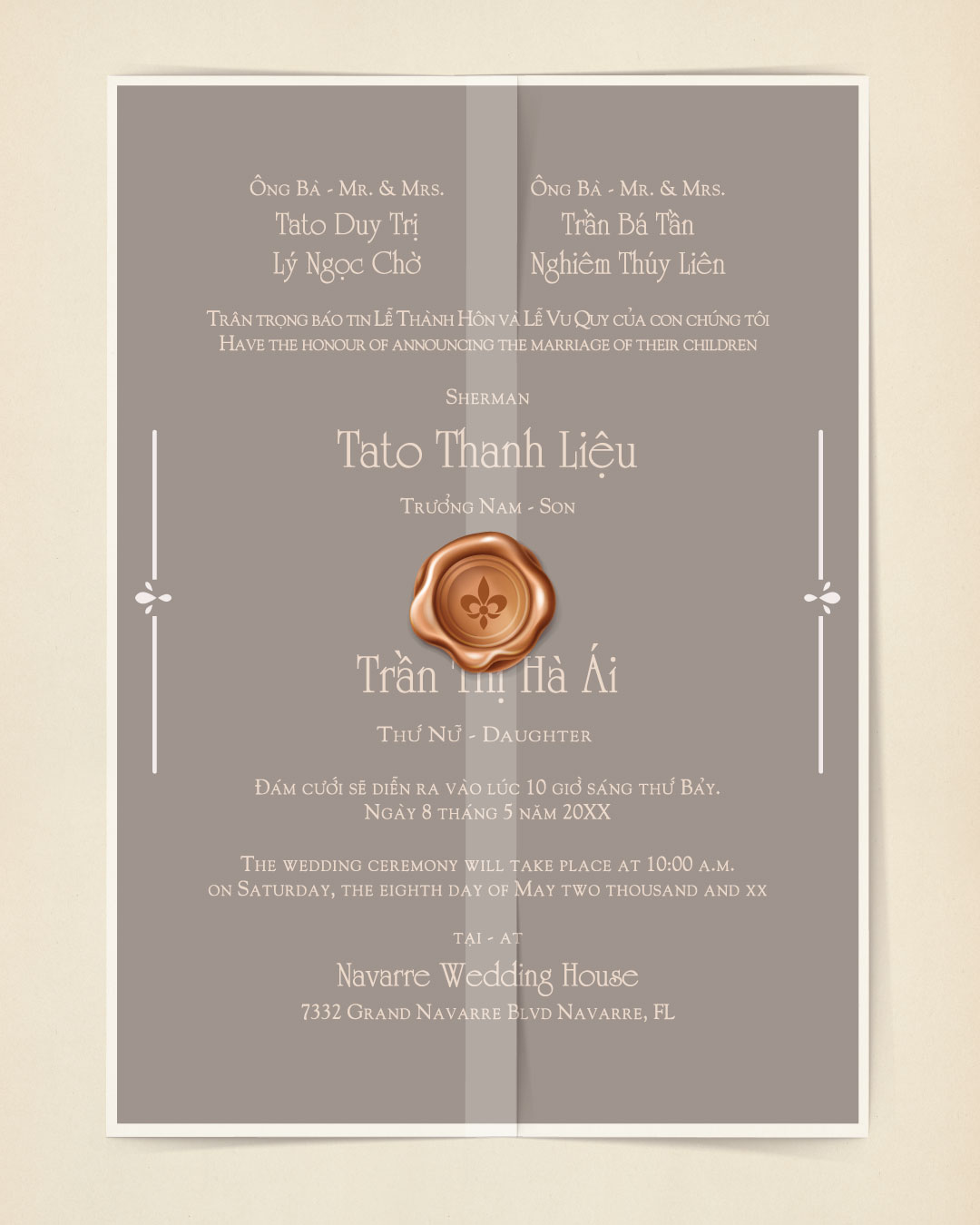 Simple and Elegant Invitation Vellum Wrapped Vietnamese & English Wedding Invitation