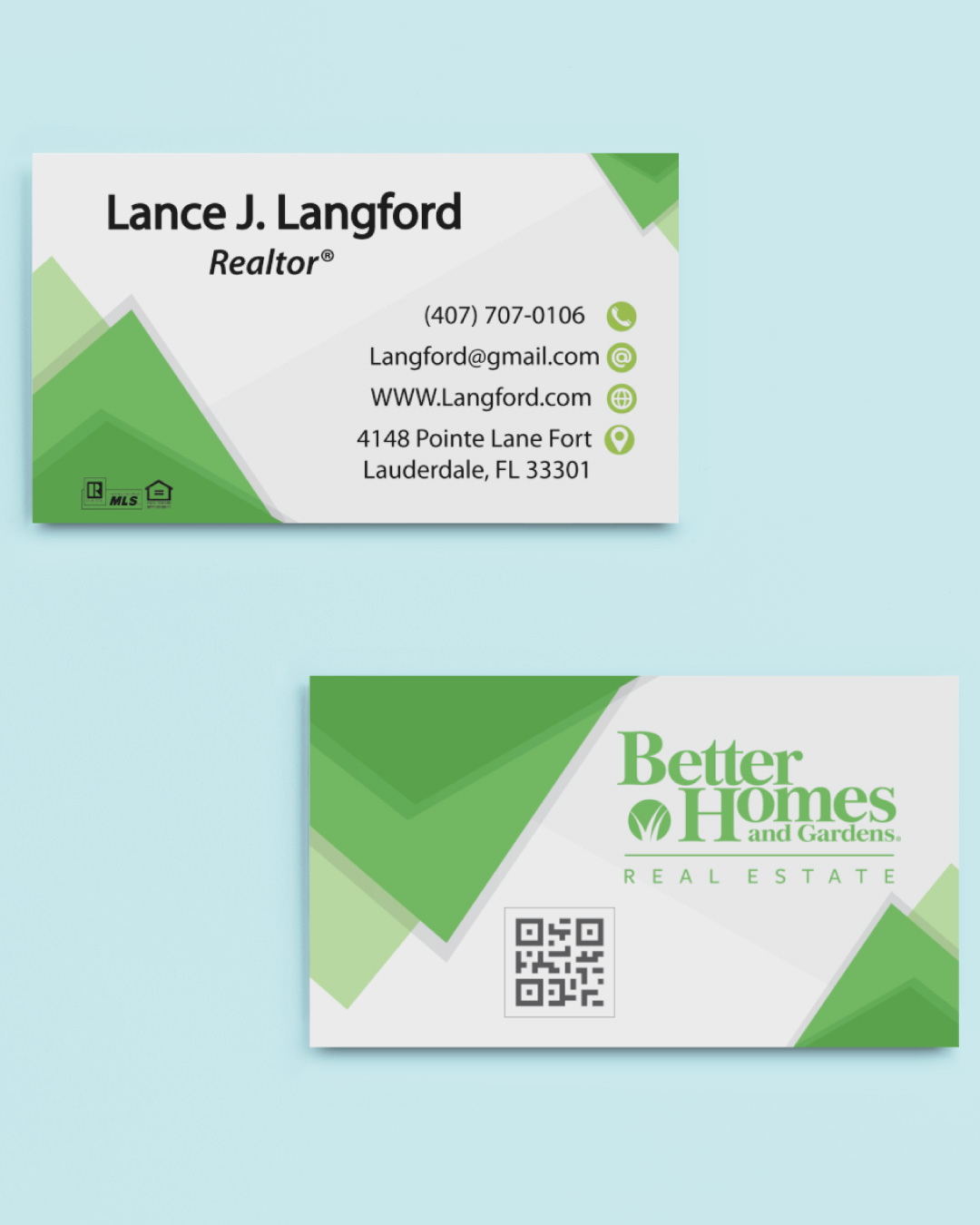AP Printing - Green Triangles BHGRE Standard Business Cards - Custom Printing Services