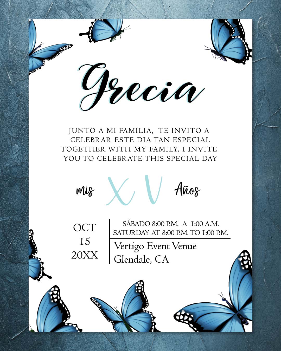 Quinceanera Blue Butterfly