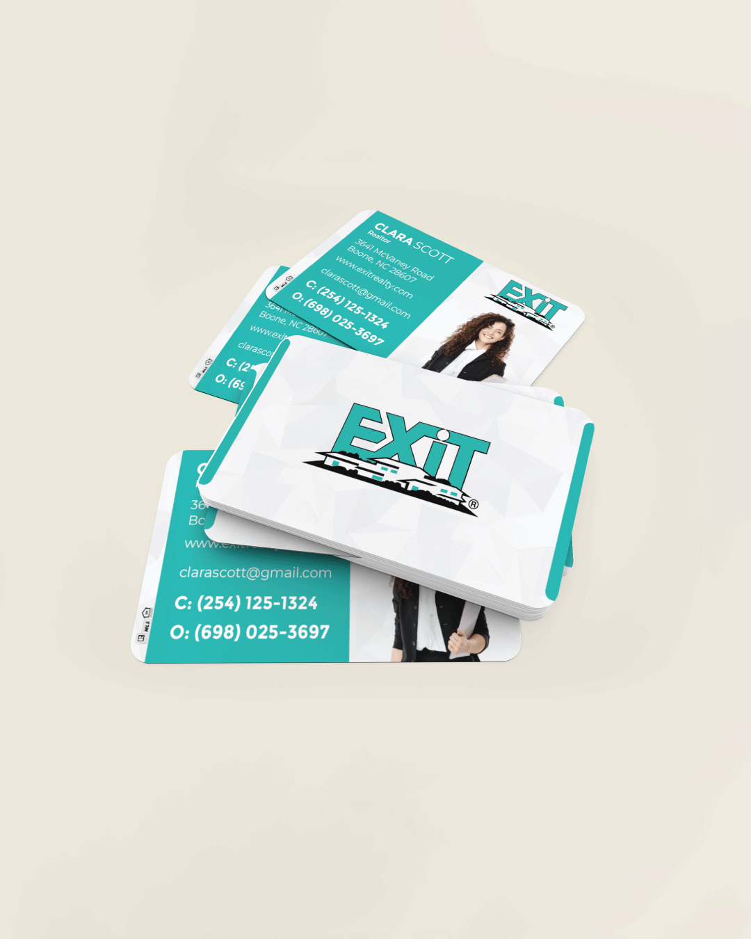 Exit Realty Abstract White with Turquoise Business Cards