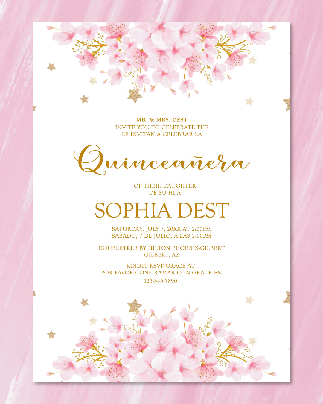 Starlit Petals Quinceanera Invitation