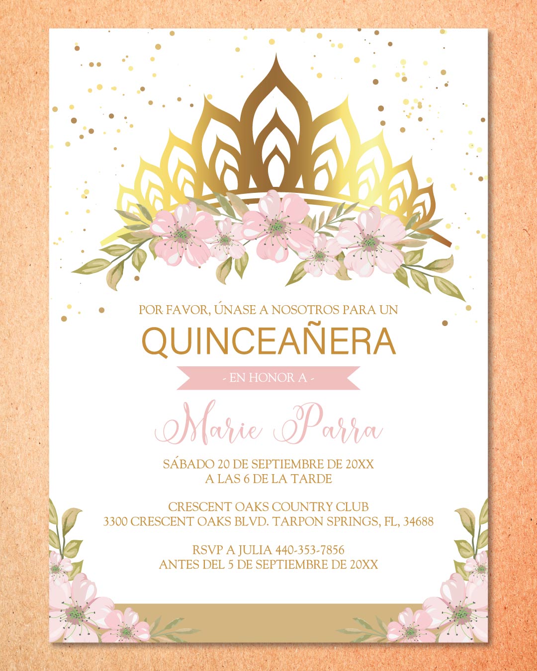 Gold Tiara Quinceanera Invitation