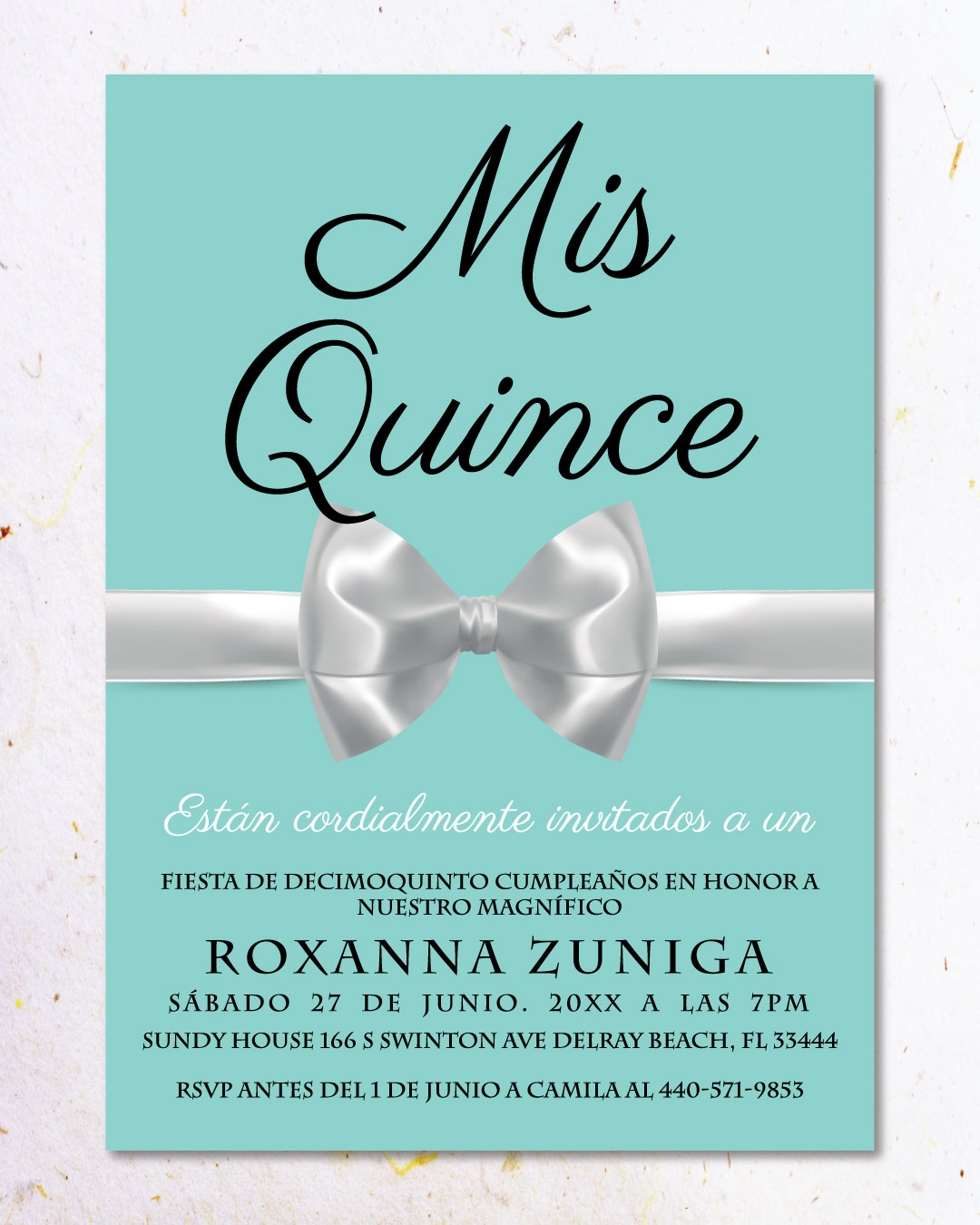 Silver Ribbon Quinceanera Invitation