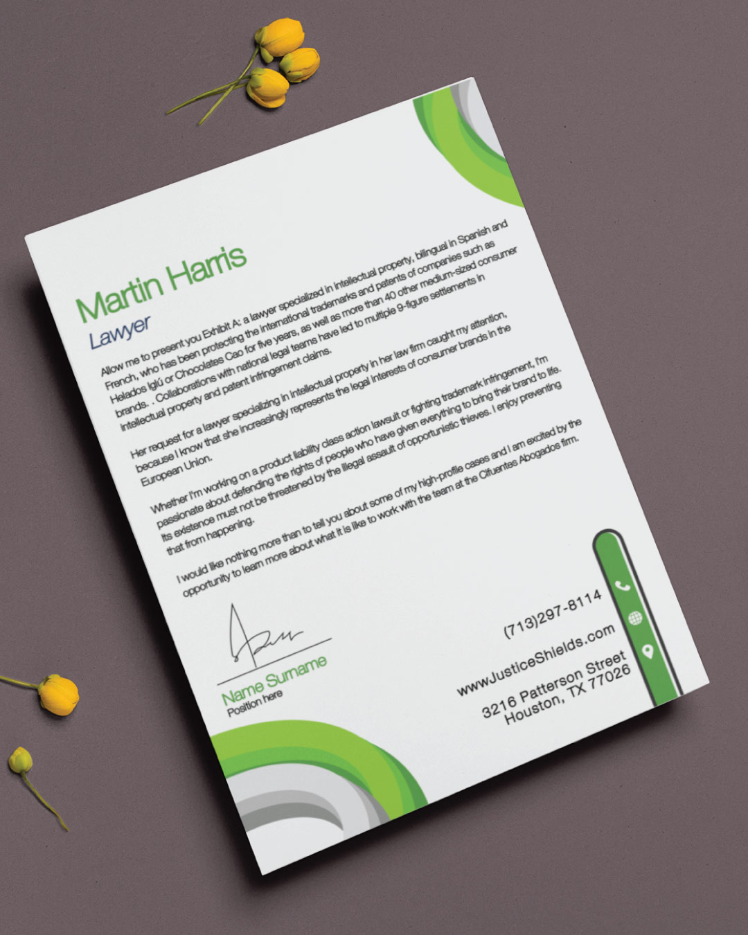 Green and Gray Circular Corners Letterhead