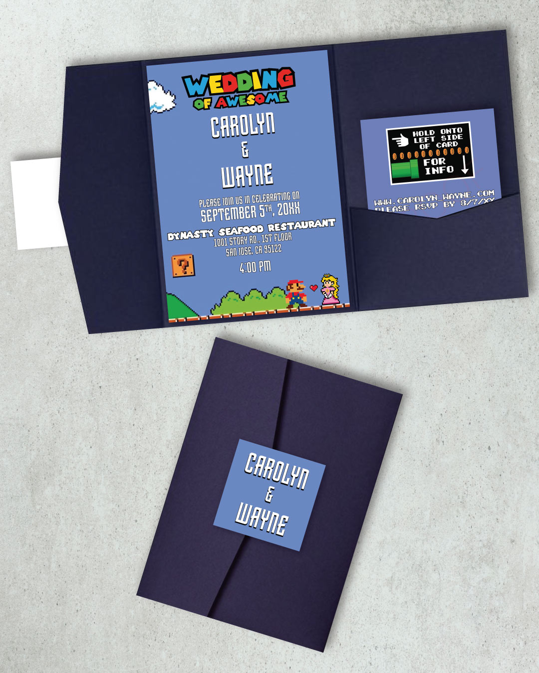 Video Game Wedding A7 Himalaya Pocket Unique Style Wedding Invitations
