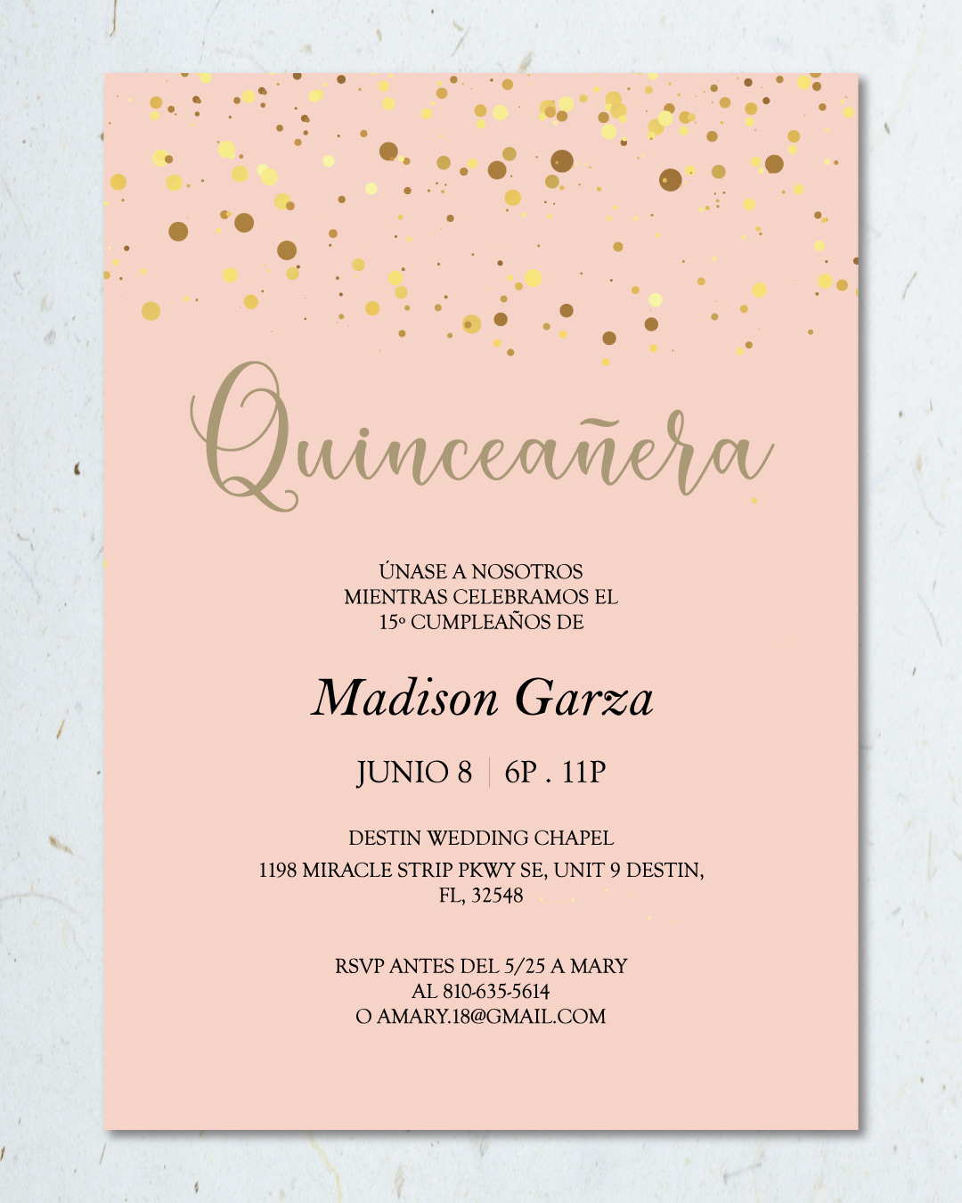 Gold Glitter Quinceanera Invitation