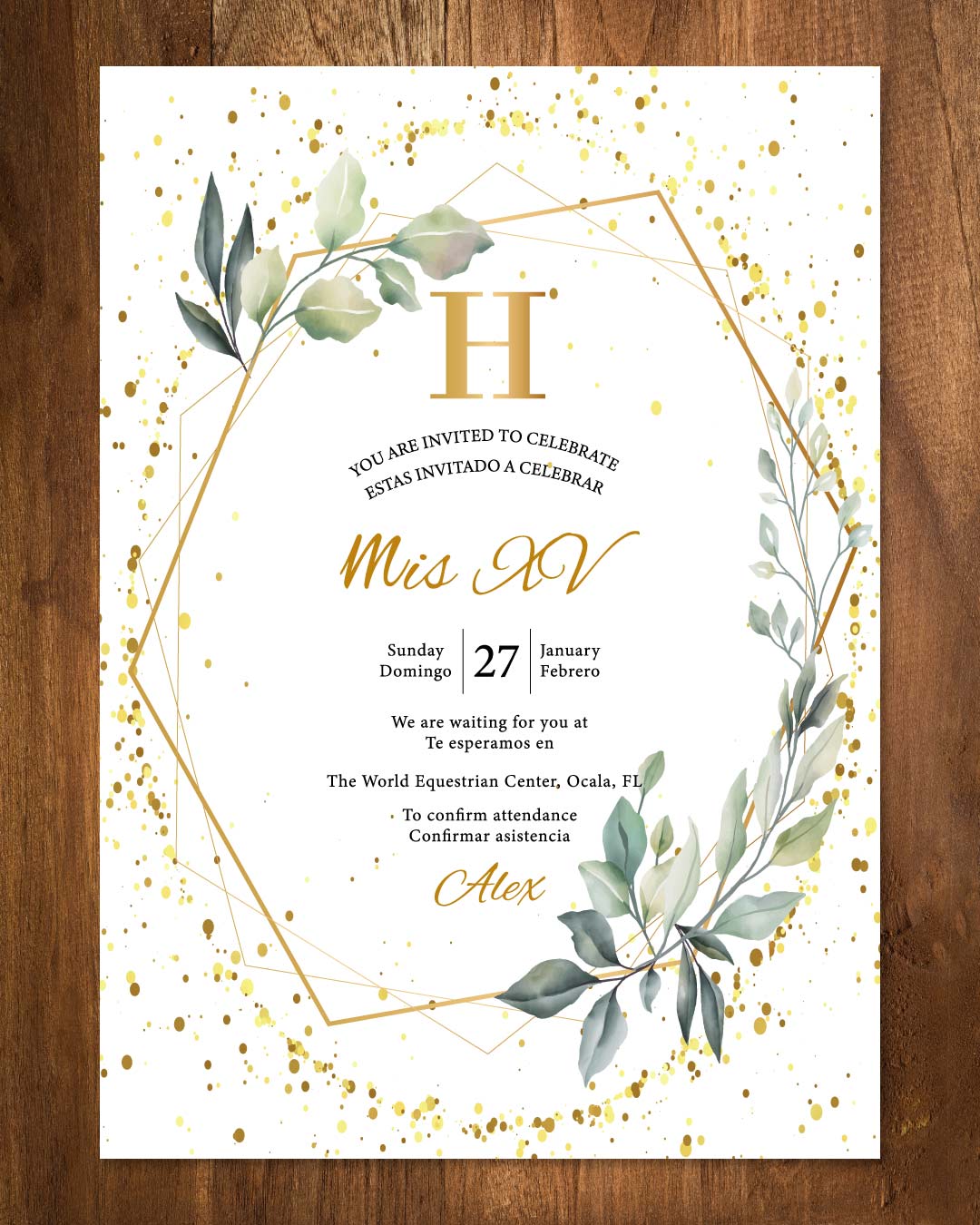 Amazing Glitter and Leaves Quinceanera Invitation