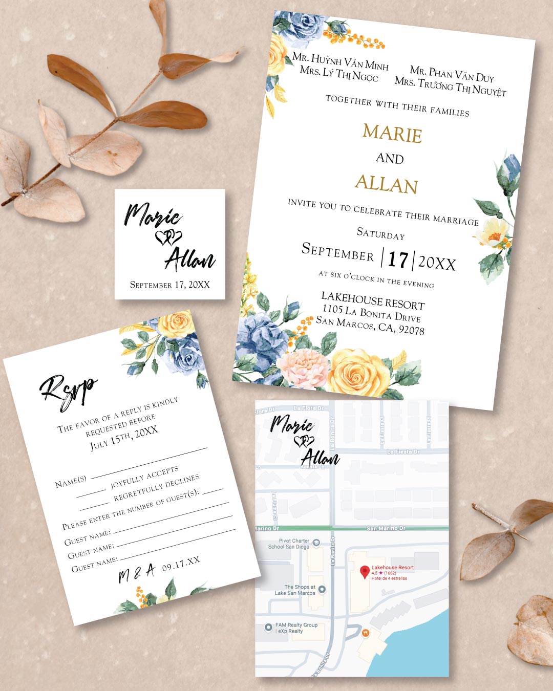 Beautiful Tropical Arrangement Simple Flat 5x7 Wedding Invitation