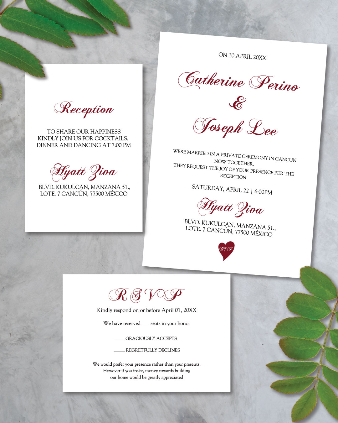 Crimson Script Elegance Simple Flat 5x7 Wedding Invitation