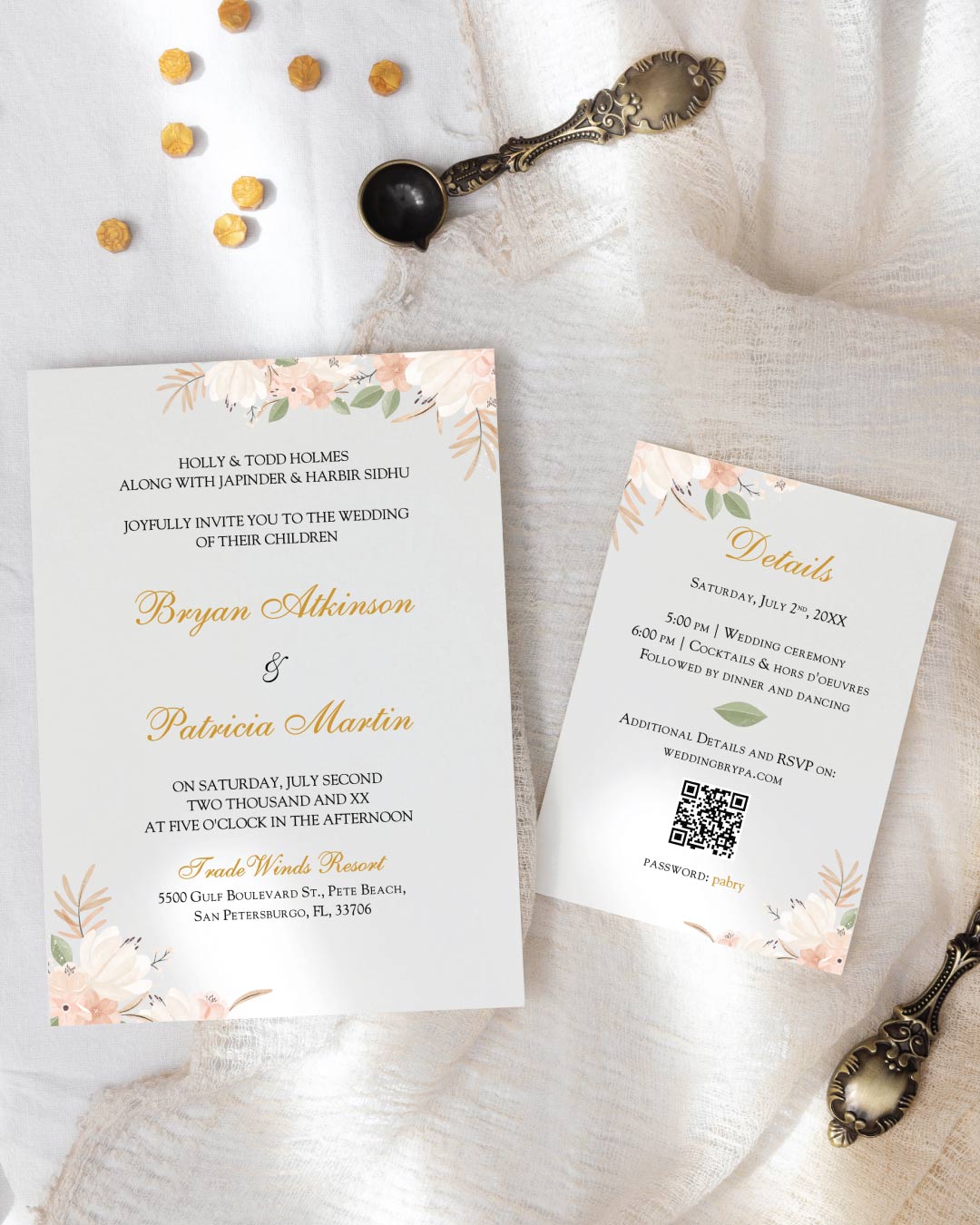Blush Floral Simple Flat 5x7 Wedding Invitation