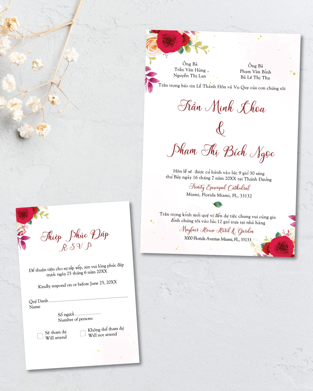 Ruby Garden Romance Simple Flat 5x7 Wedding Invitation
