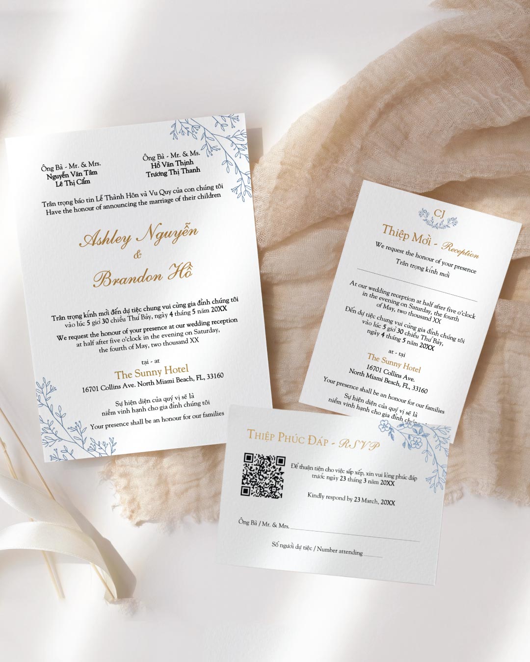 Blue Floral Layout Simple Flat 5x7 Wedding Invitation