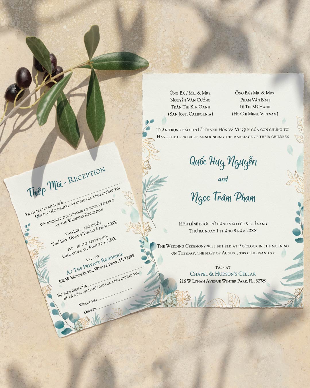 Green Floral Layout Simple Flat 5x7 Wedding Invitation