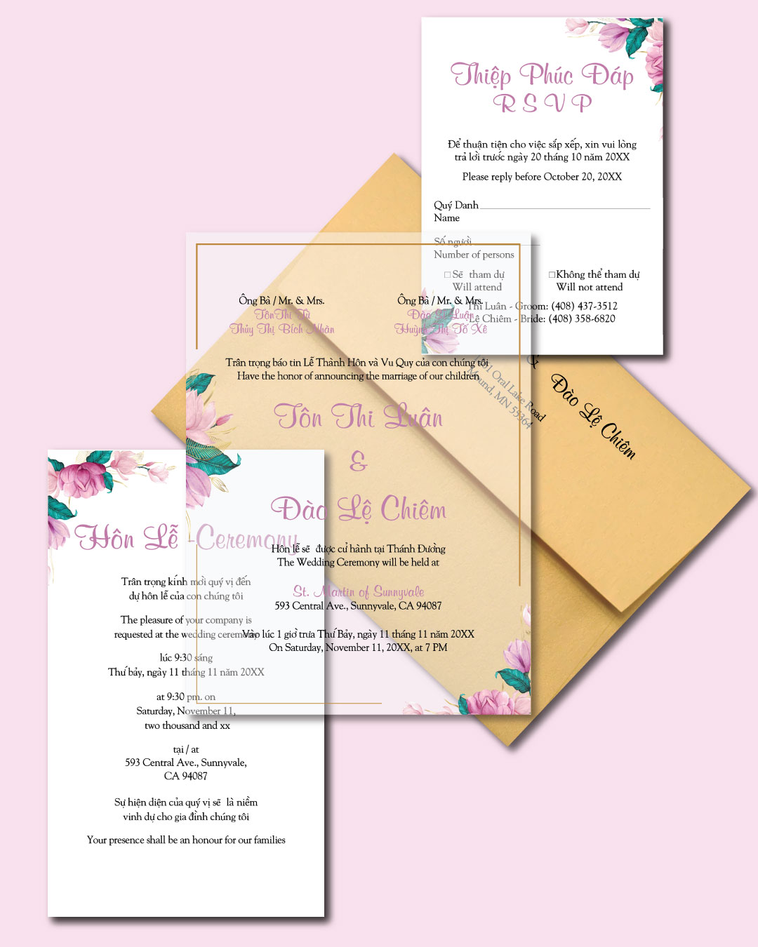Flowers On The Sides Acrylic Wedding Invitation