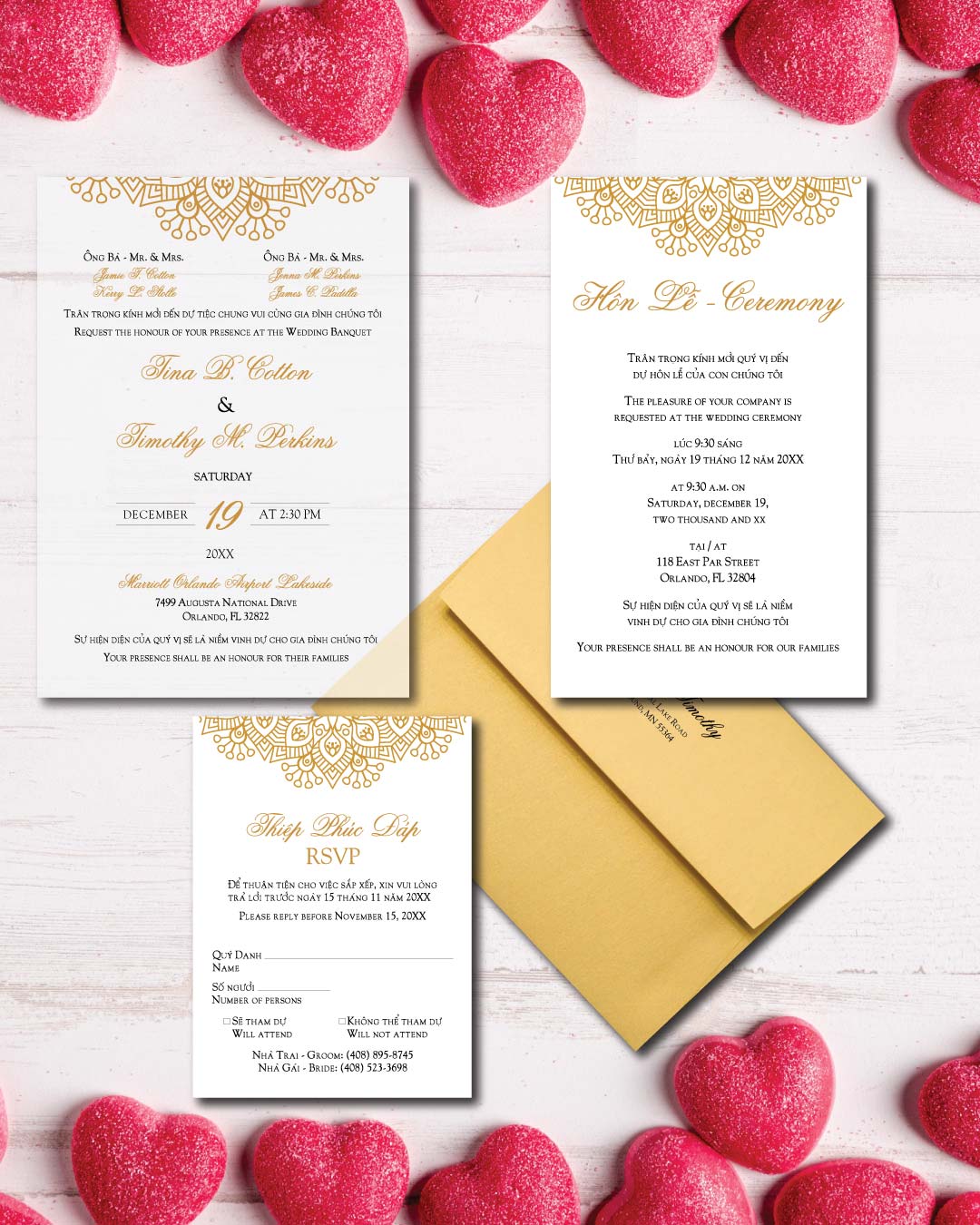 Golden Border With Mandala Acrylic Wedding Invitation