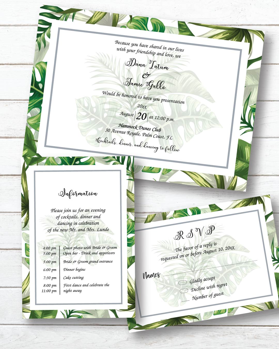 AP Printing - Tropical Leaf Elegance Simple Flat 5x7 Wedding Invitation - Custom Printing Services