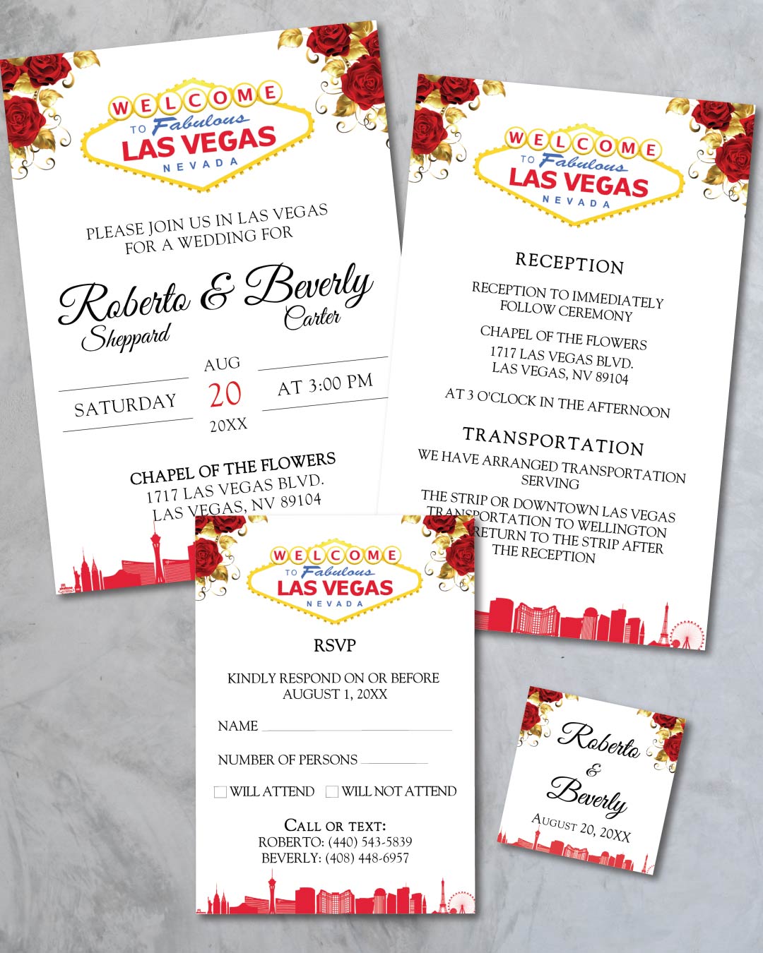 Vegas Rose Glamour Simple Flat 5x7 Wedding Invitation AP Printing - Vegas Rose Glamour Simple Flat 5x7 Wedding Invitation - Custom Printing Services