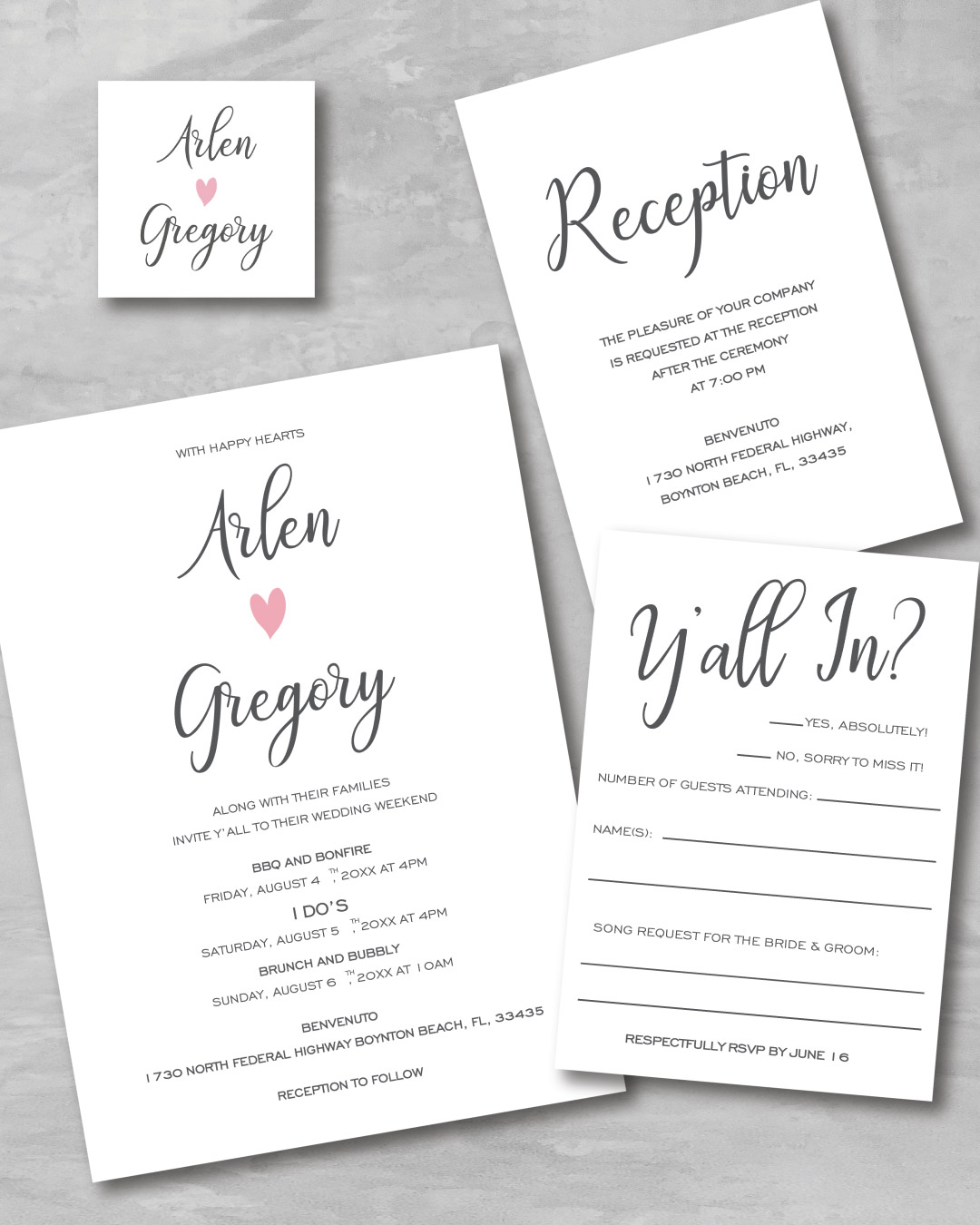 Pink Heart Union Simple Flat 5x7 Wedding Invitation