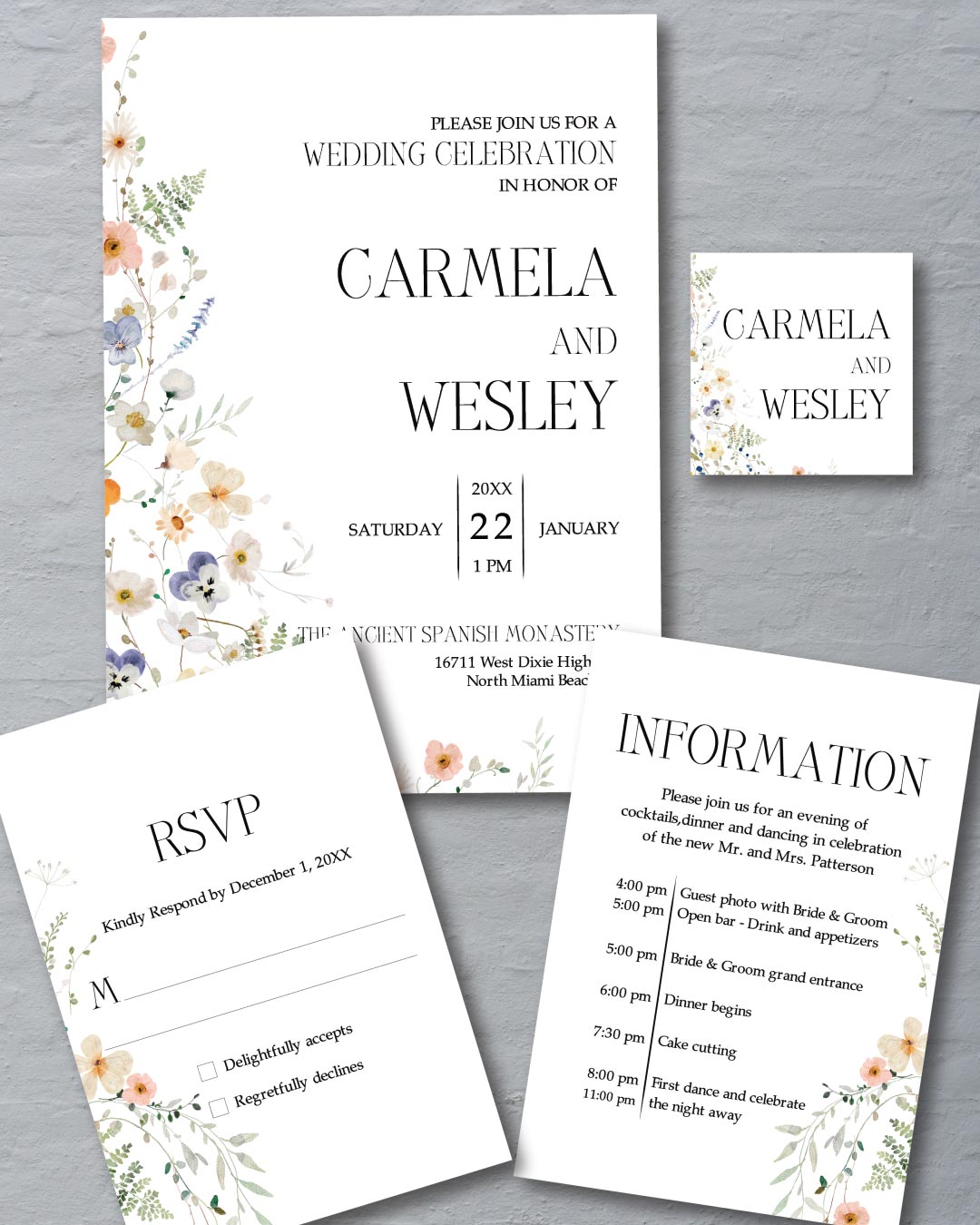 Blooming Love Story Simple Flat 5x7 Wedding Invitation AP Printing - Blooming Love Story Simple Flat 5x7 Wedding Invitation - Custom Printing Services