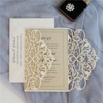 CL-WRAP-57 M-M Ivory Lotus Seeds Laser Cut Wedding Invitation