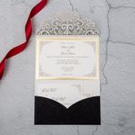 Gold Foil Damask Laser Cut Pocket Wedding Invitation