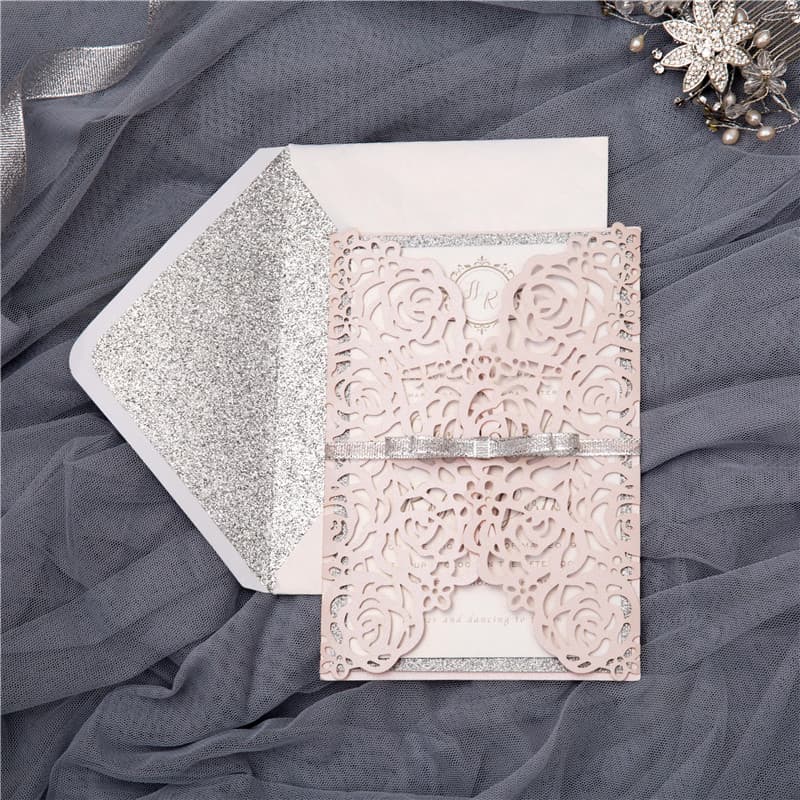 Gorgeous Lace Glittery Laser Cut Wedding Invitation