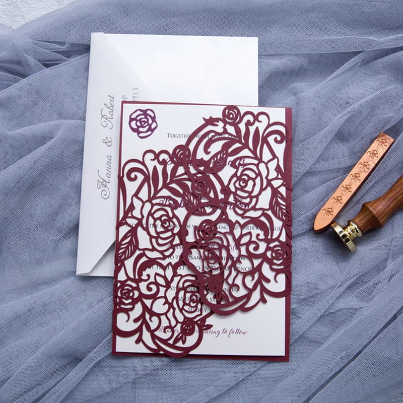 Ivory Lace Tri-Fold Laser Cut Pocket Wedding Invitation