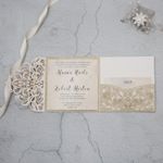 Pearl White Laser Cut Pocket Wedding Invitation