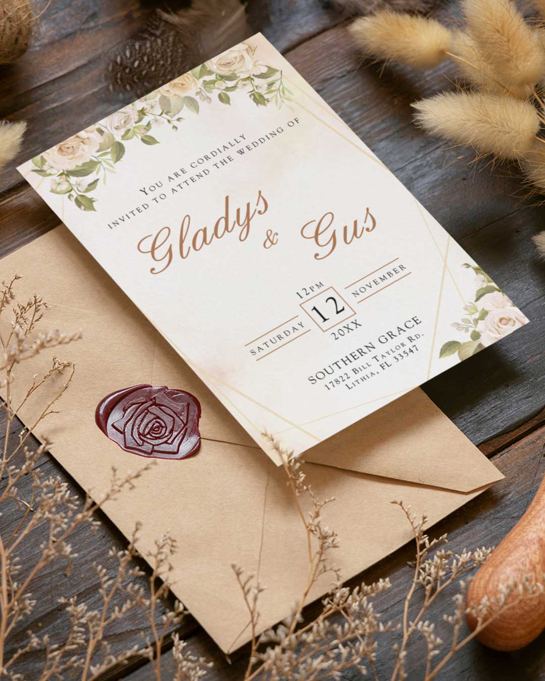 Handmade Flower Set Simple Flat 5x7 Wedding Invitation