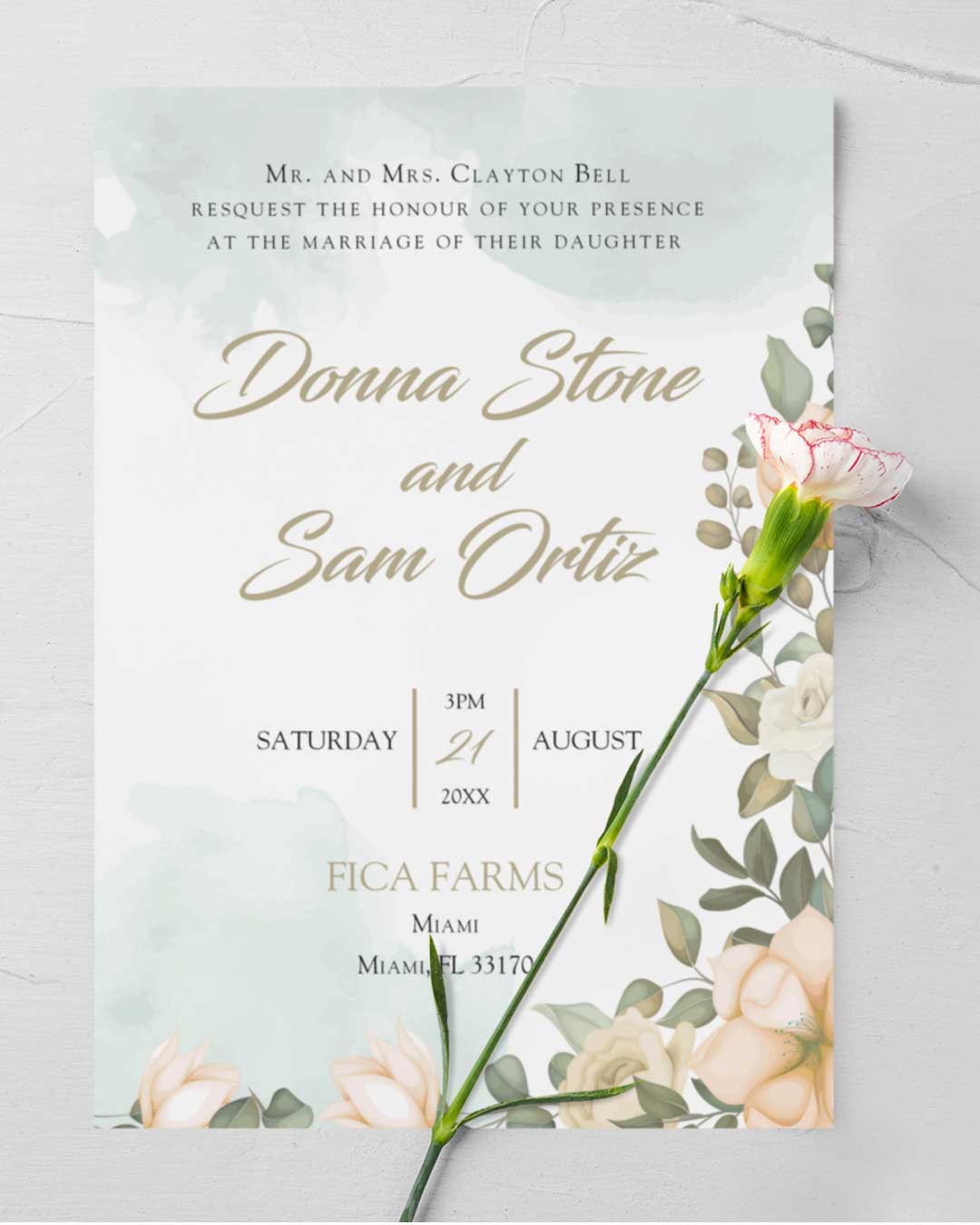 Rustic Floral Simple Flat 5x7 Wedding Invitation