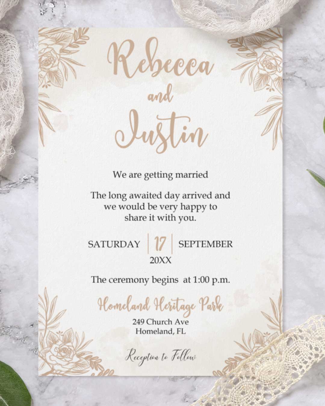 Handmade Flower Silhouettes Simple Flat 5x7 Wedding Invitation