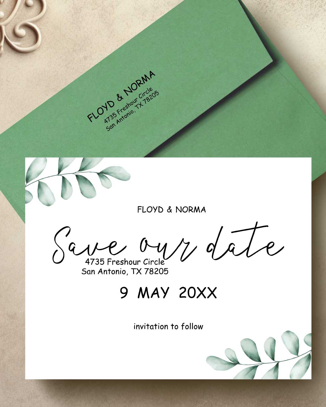 Simple Watercolor Leaves Save The Date