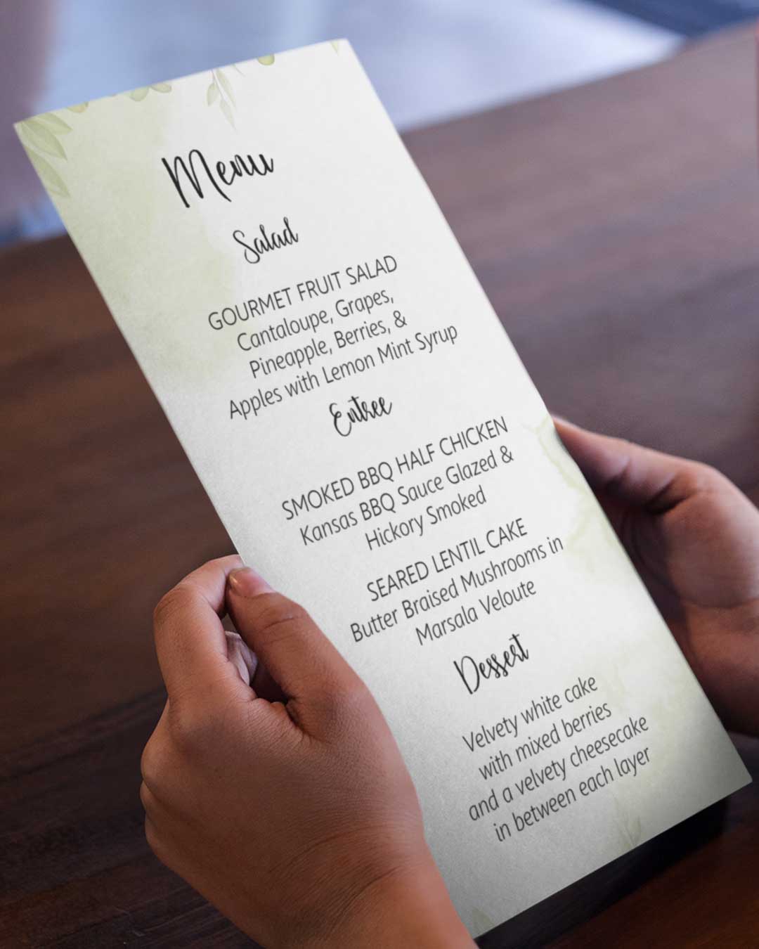 Beautiful Watercolor Leaves Wedding Menu Cards