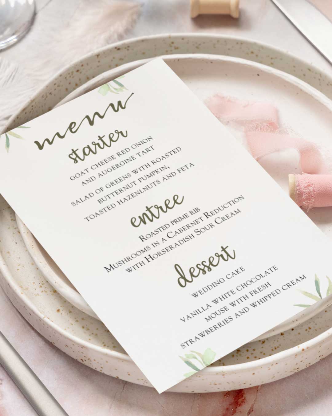 Green Ferns Wedding Menu Card