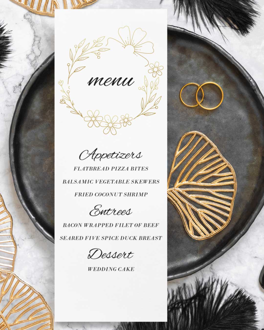 Leaf And Flower Silhouettes Wedding Menu Cards
