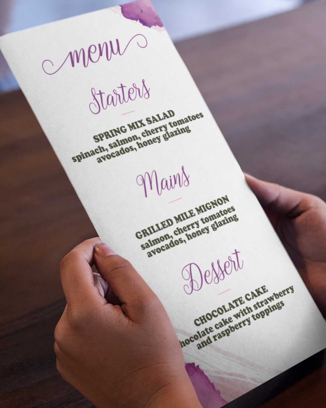 Purple Spot Wedding Menu Cards