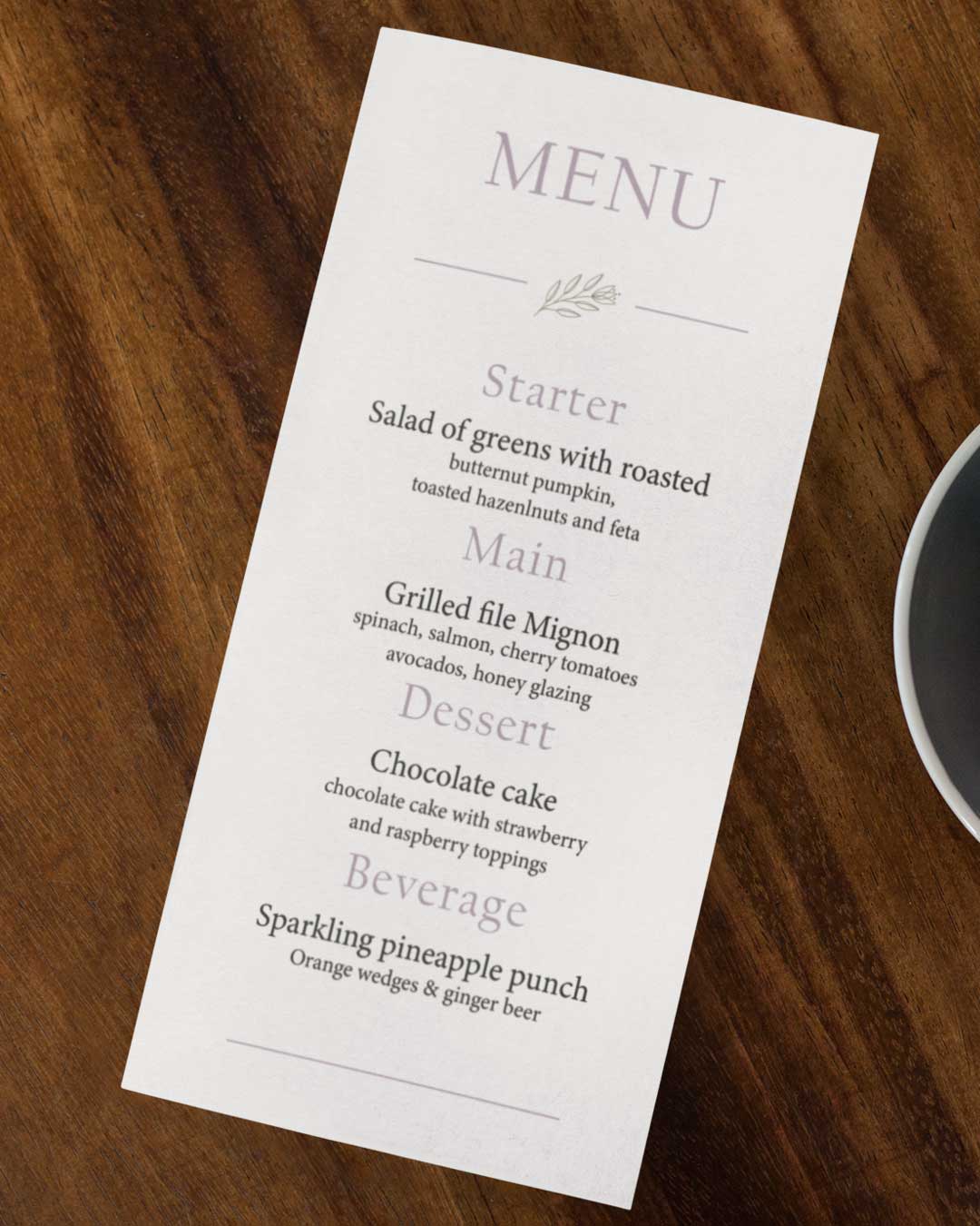 Simple Eucalyptus Variety Wedding Menu Cards