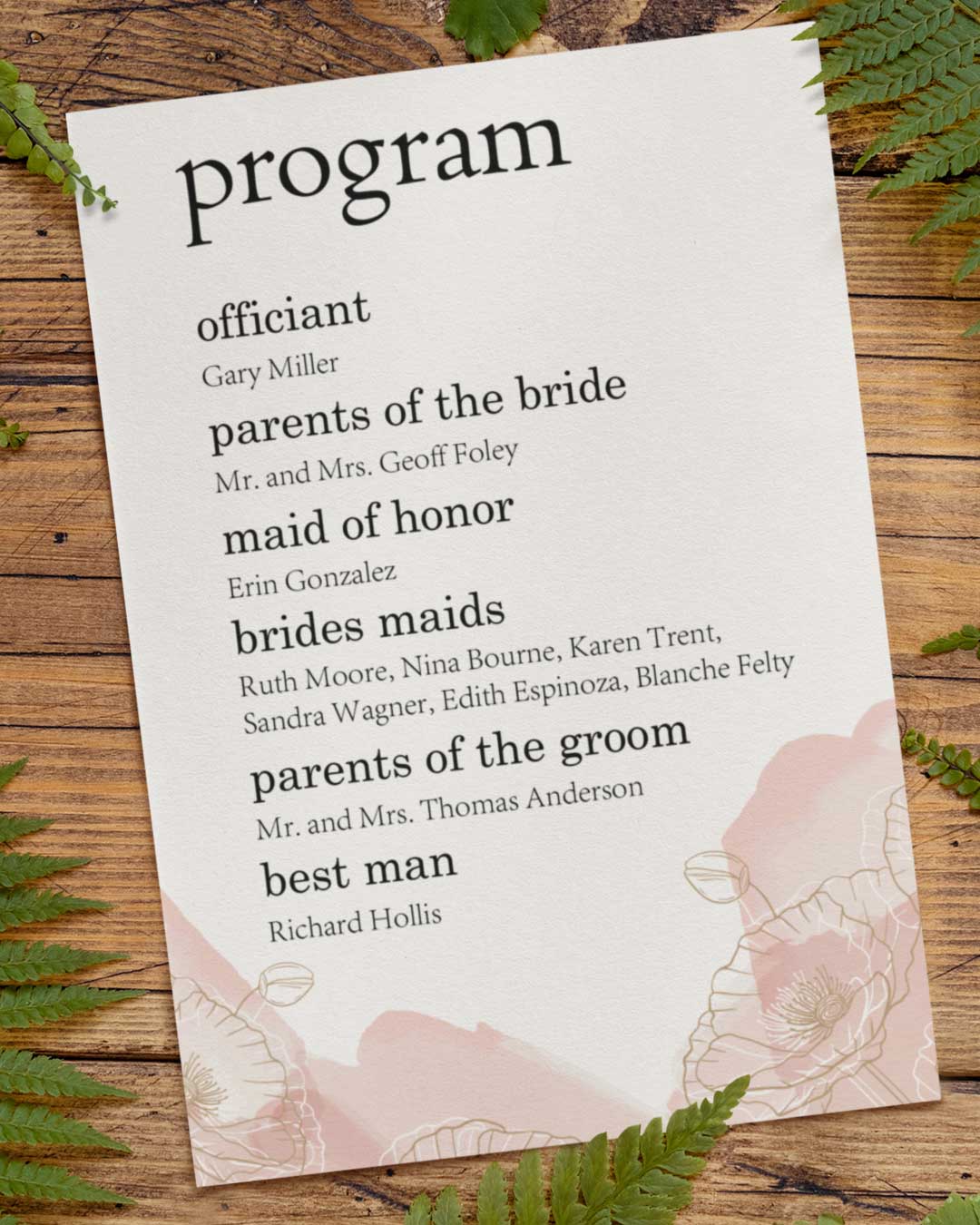 Floral Shades Wedding Program Cards