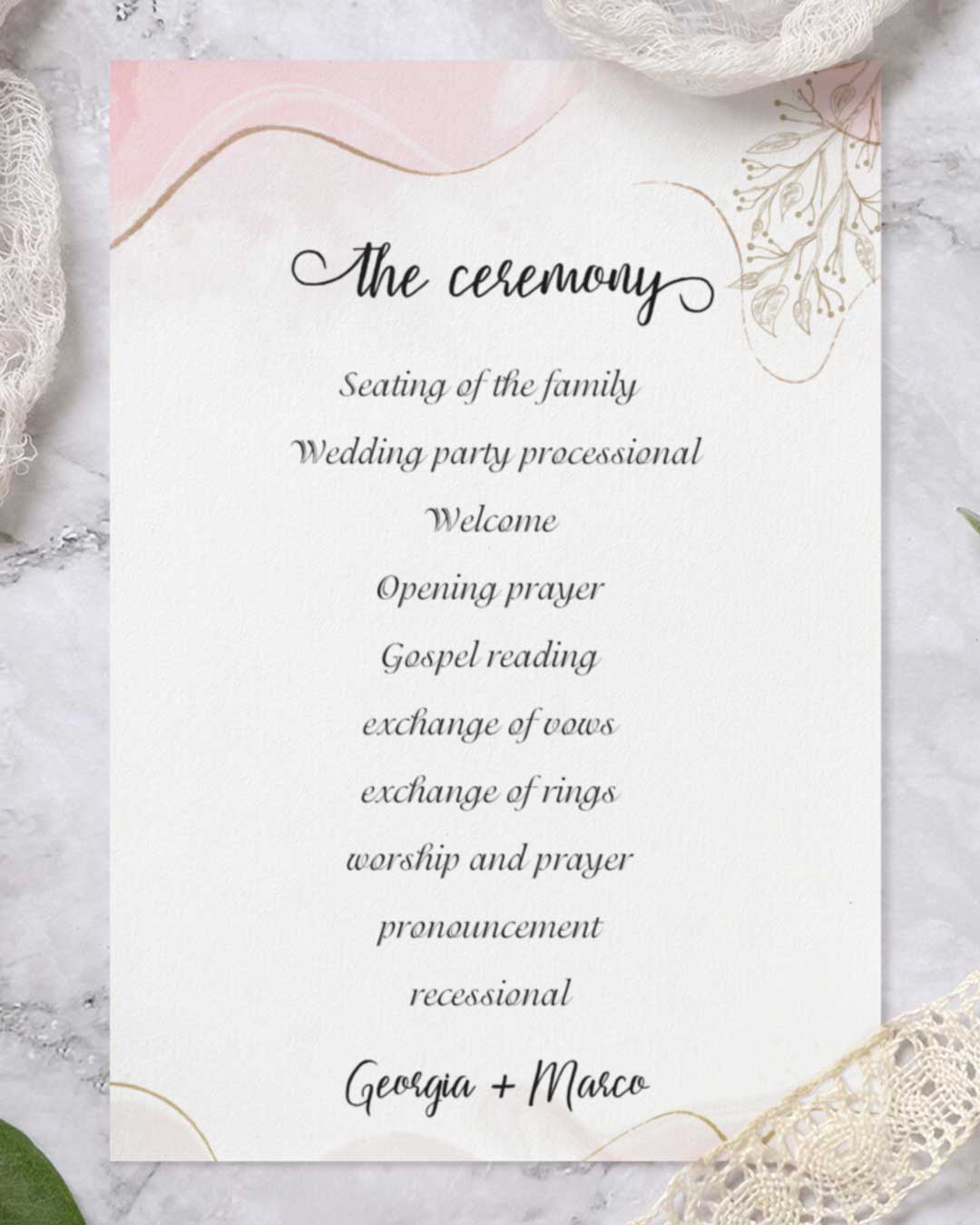 Leaves And Wavy Shapes Wedding Program Cards