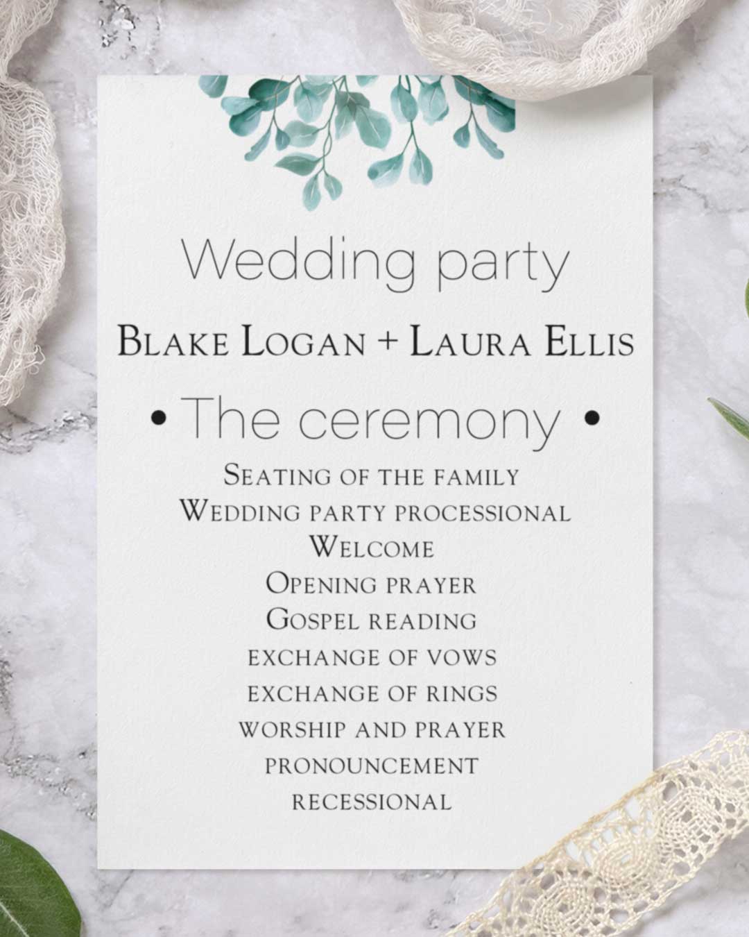 Natural Simplicity Wedding Program Cards